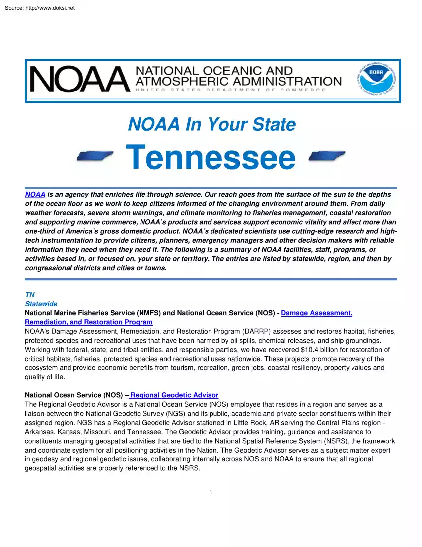 NOAA In Your State, Tennessee