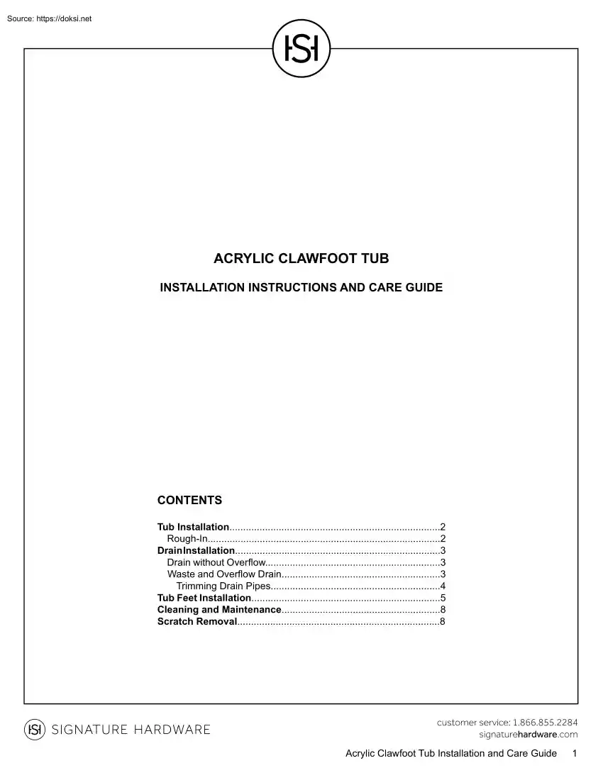 Acrylic Clawfoot Tub, Installation Instructions and Care Guide