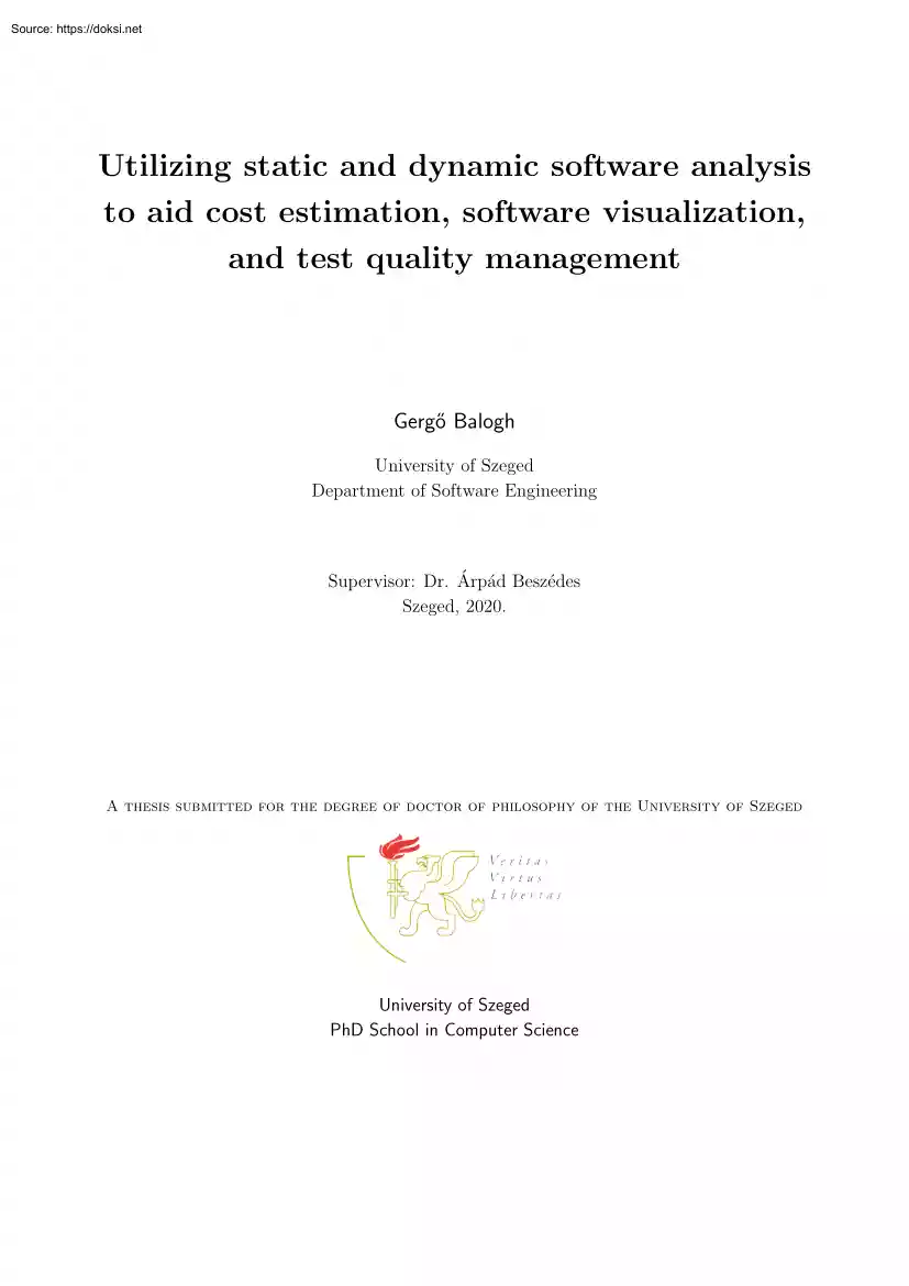 Gergő Balogh - Utilizing static and dynamic software analysis to aid cost estimation, software