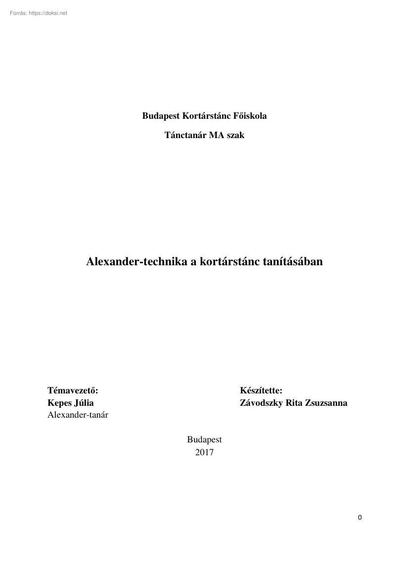 Závodszky Rita Zsuzsanna - Alexander-technika a kortárstánc tanításában