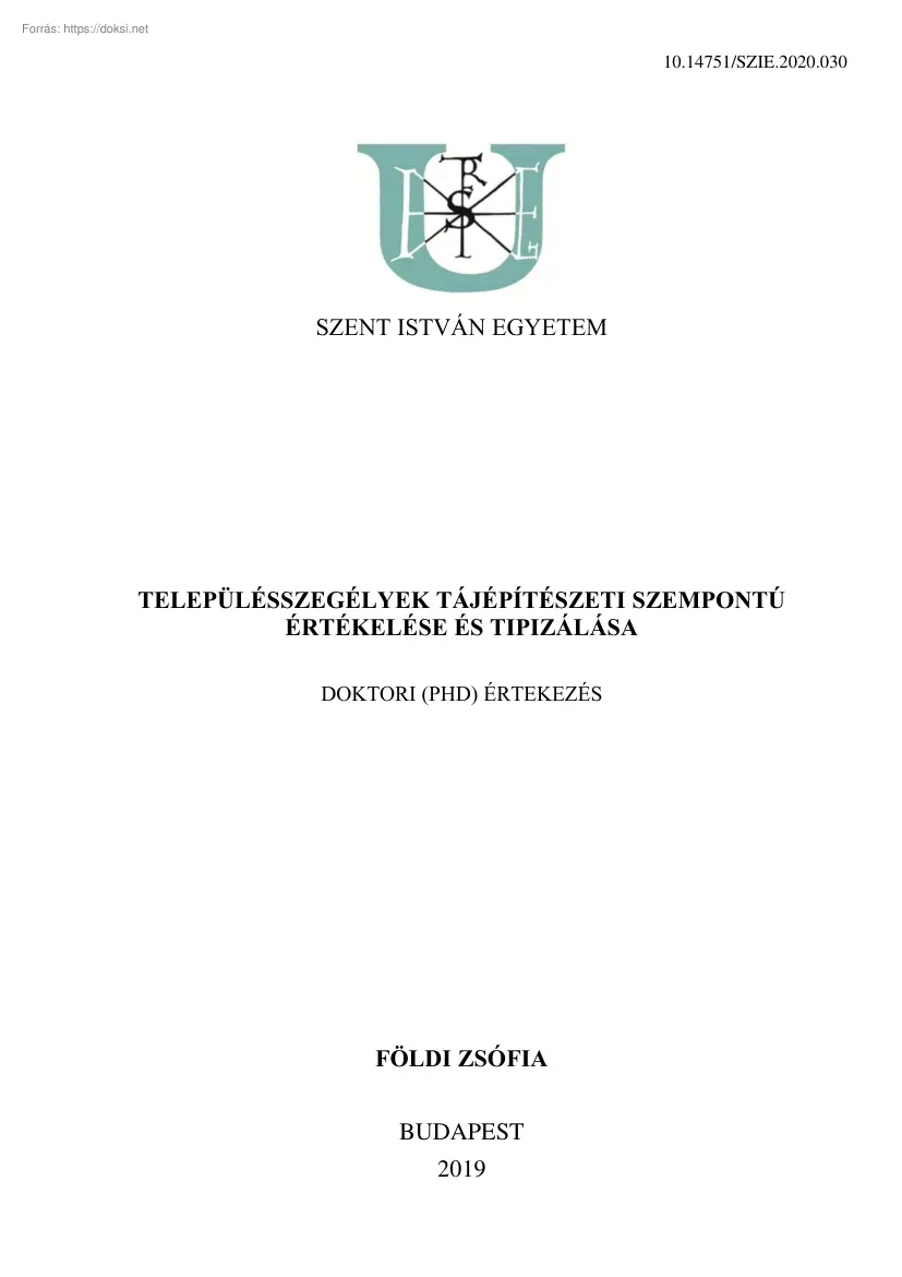 Földi Zsófia - Településszegélyek tájépítészeti szempontú értékelése és tipizálása