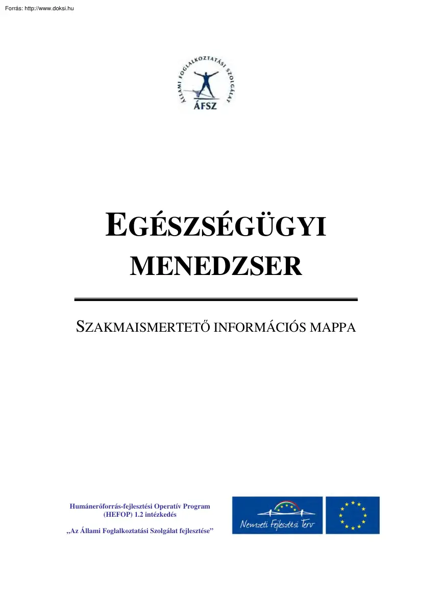 Egészségügyi menedzser, szakmaismertető információs mappa