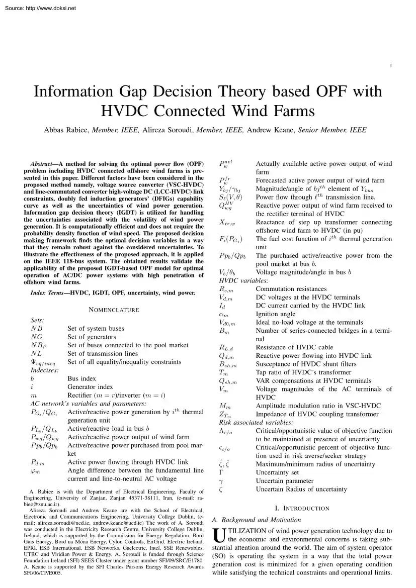 Abbas-Alireza-Andrew - Information Gap Decision Theory based OPF with HVDC Connected Wind Farms