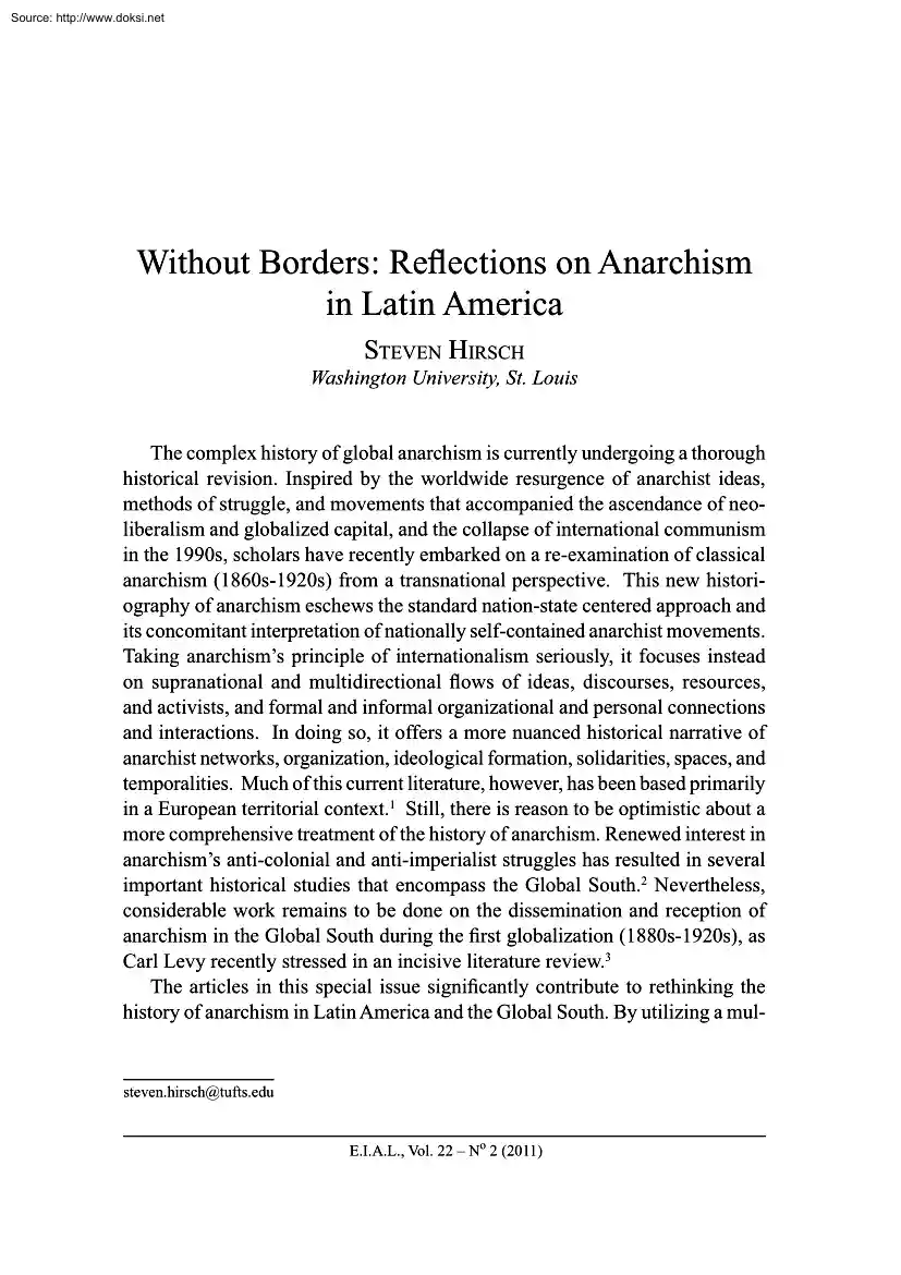Steven Hirsch -  Without Borders, Reflection on Anarchism in Latin America