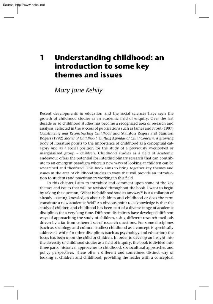 Mary Jane Kehily - Understanding Childhood, An Introduction to Some Key Themes and Issues
