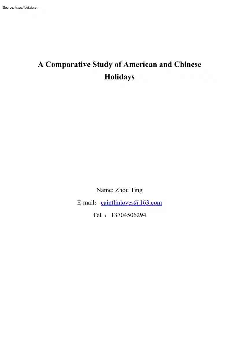 Zhou Ting - A Comparative Study of American and Chinese Holidays