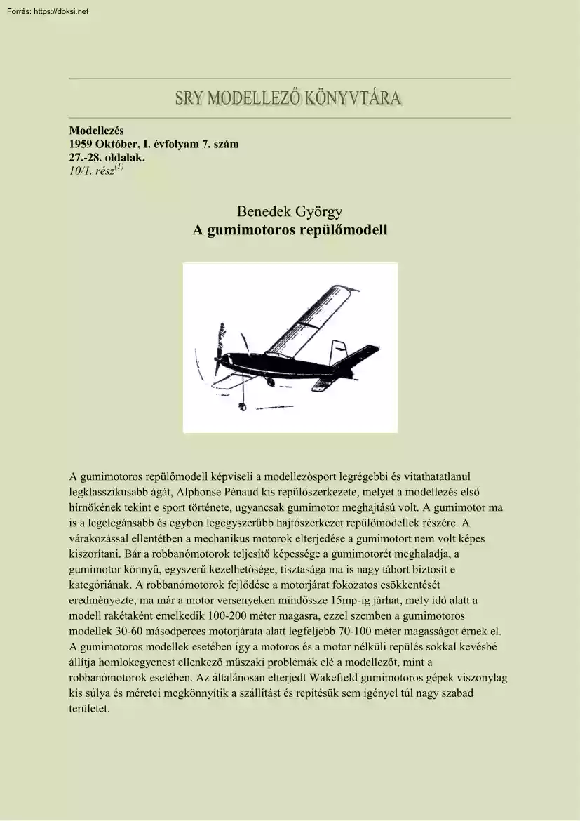 Benedek György - A gumimotoros repülőmodell