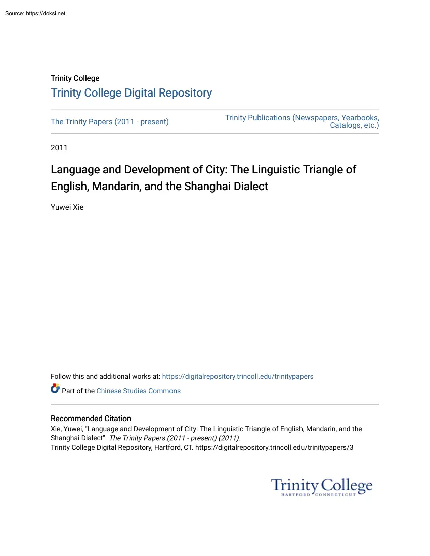 Yuwei Xie - Language and Development of City, The Linguistic Triangle of English, Mandarin, and the