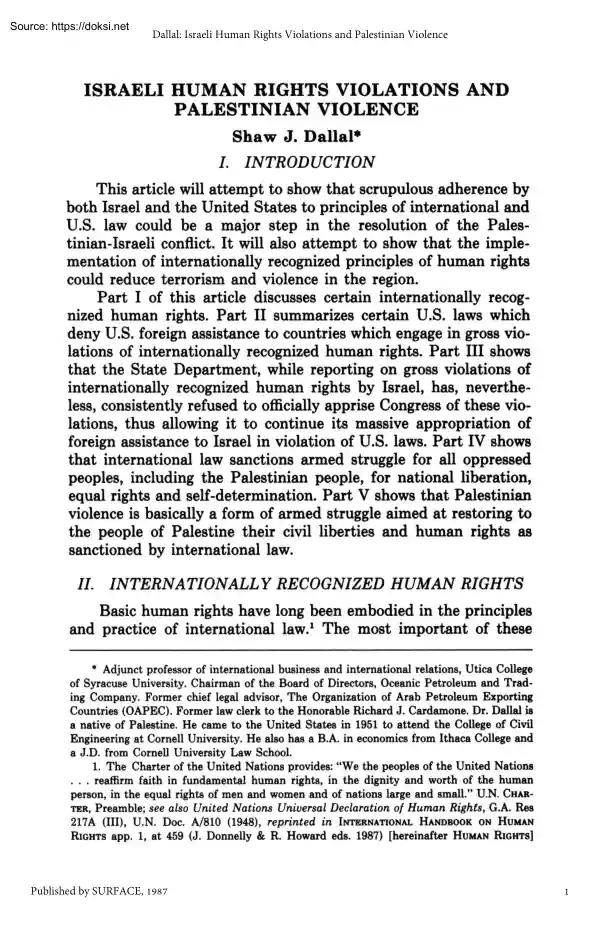 Shaw J. Dallal - Israeli Human Rights Violations and Palestinian Violence