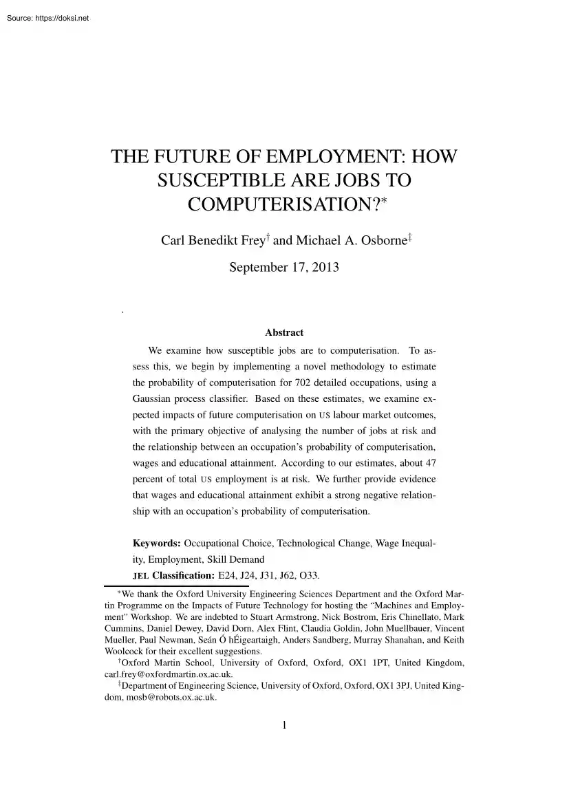 Carl-Michael - The Future of Employment, How Susceptible are Jobs to Computerisation