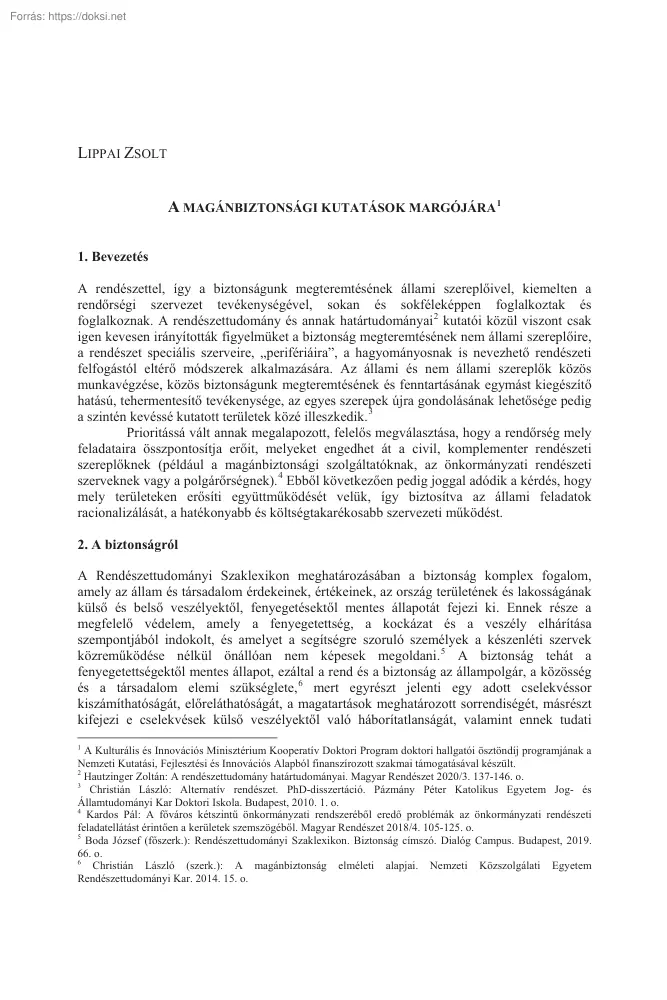 Lippai Zsolt - A magánbiztonsági kutatások margójára