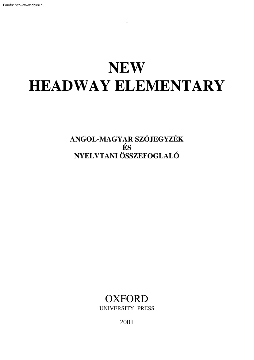 New Headway Elementary szójegyzék és nyelvtani összefoglaló