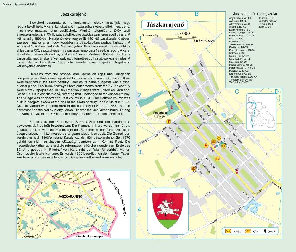 Jászkarajenő térképe és rövid története