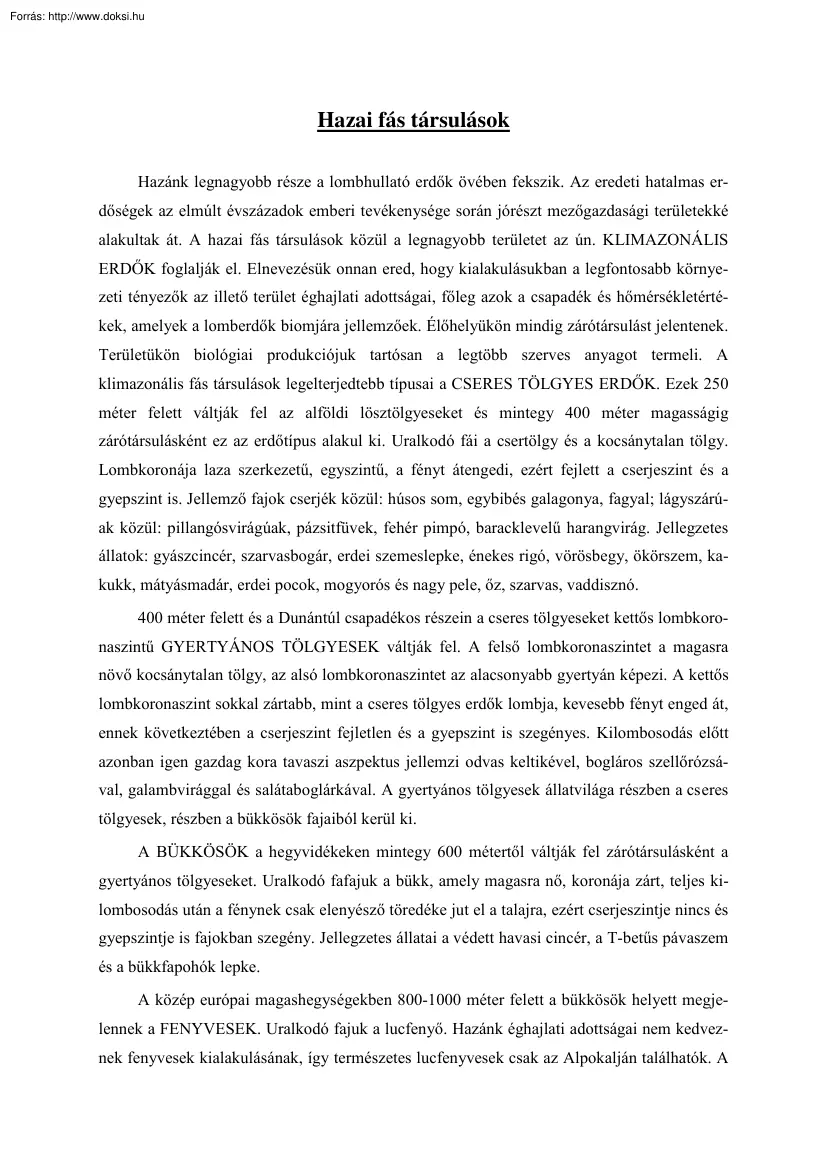 Hazai fás társulások