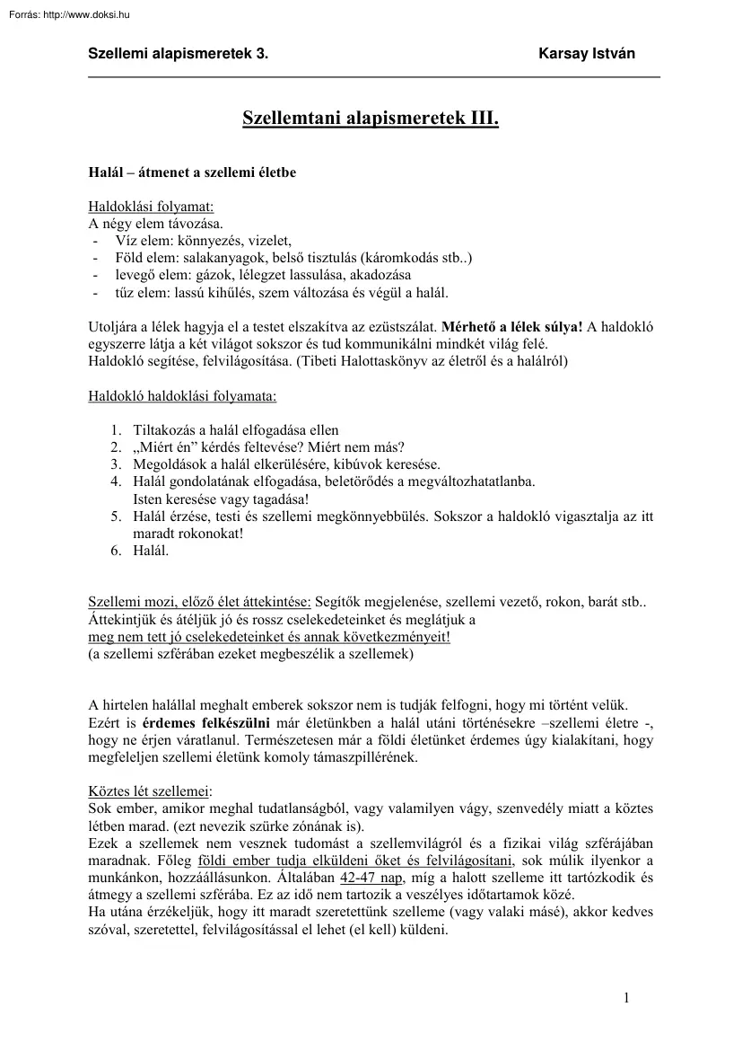 Karsay István - Szellemtani alapismeretek III