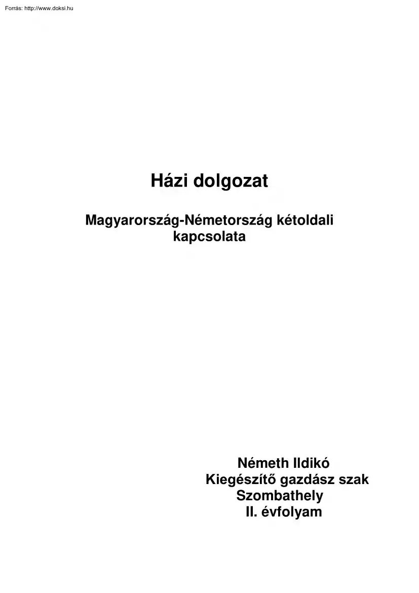Németh Ildikó - Magyarország és Németország gazdasági kapcsolatai