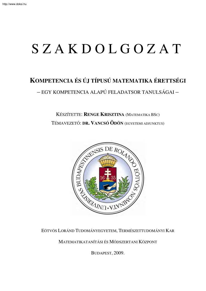 Renge Krisztina - Kompetencia és új típusú matematika érettségi