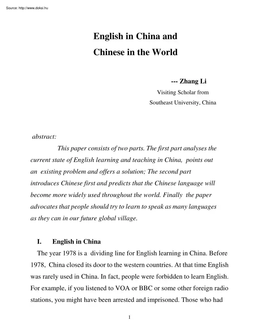Zhang Li - English in China and Chinese in the world