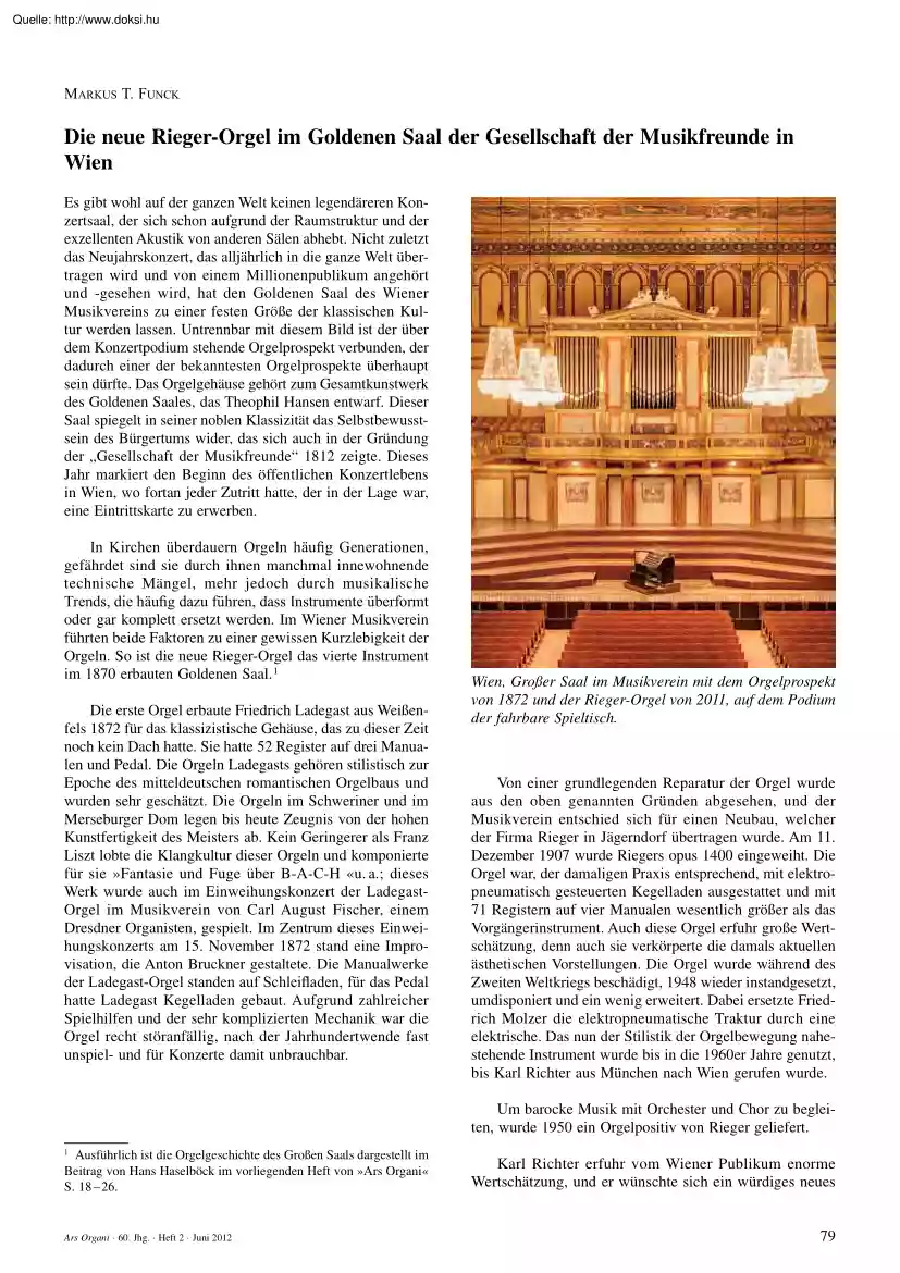 Markus T. Funck - Die neue Rieger-Orgel im Goldenen Saal der Gesellschaft der Musikfreunde in Wien