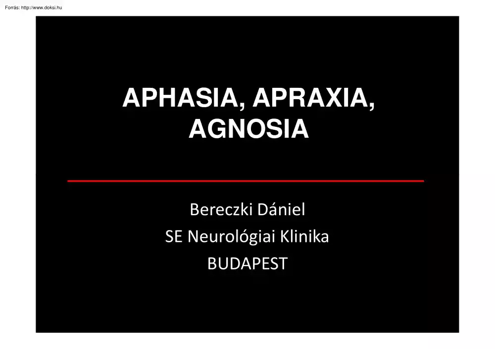 Bereczki Dániel - Aphasia, apraxia, agnosia
