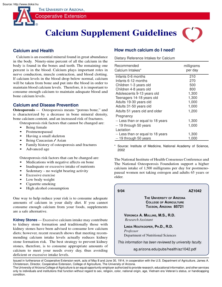 Calcium supplement guidelines