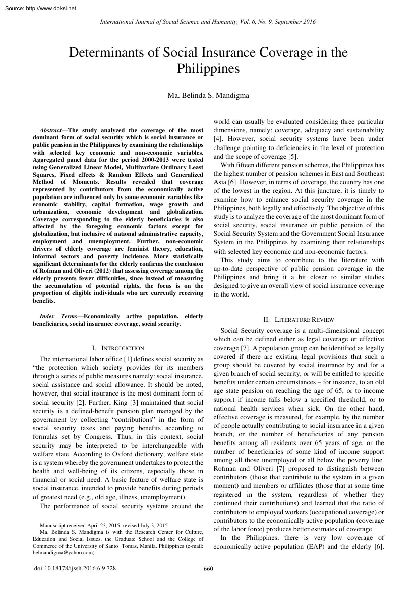 Ma. Belinda - Determinants of Social Insurance Coverage in the Philippines