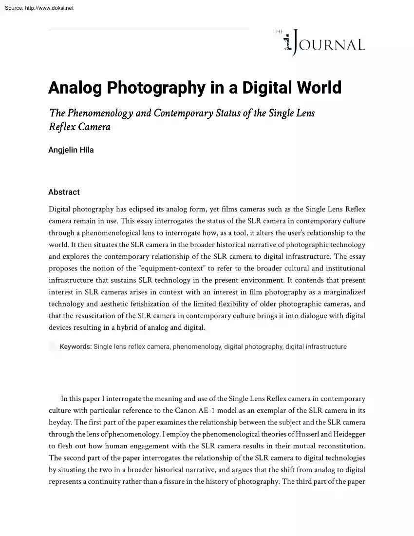 Angjelin Hila - Analog Photography in a Digital World