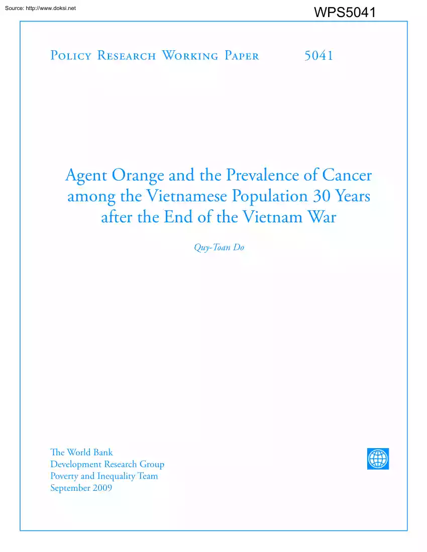 Quy Toan Do - Agent Orange and the Prevalence of Cancer among the Vietnamese Population 30 Years after the End of the Vietnam War