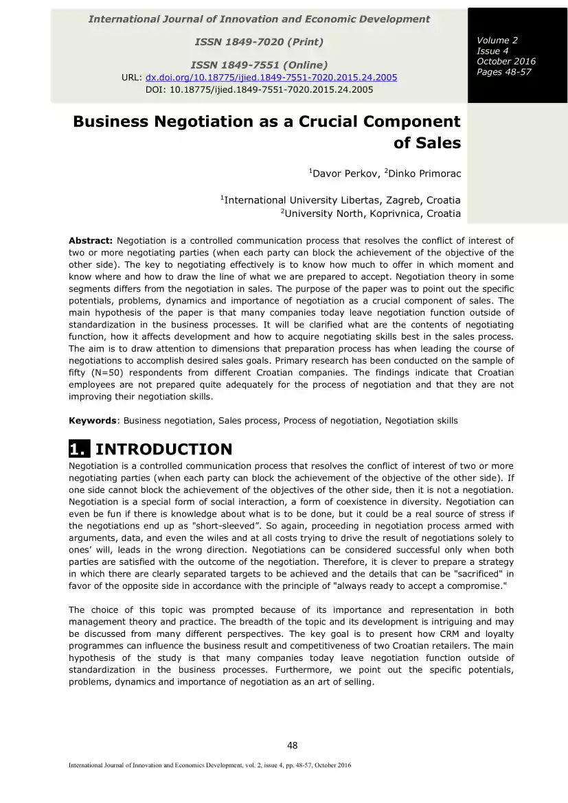 Perkov-Primorac - Business Negotiation as a Crucial Component of Sales
