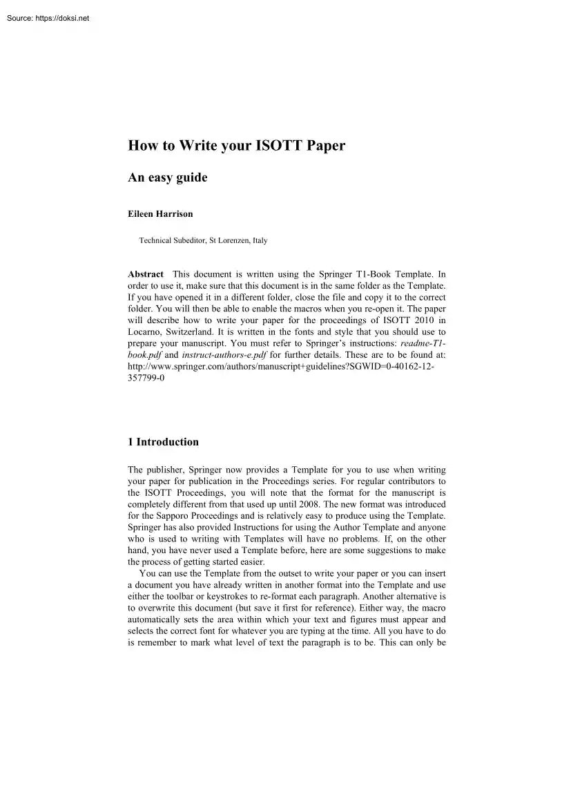 Eileen Harrison - How to Write your ISOTT Paper, An Easy Guide