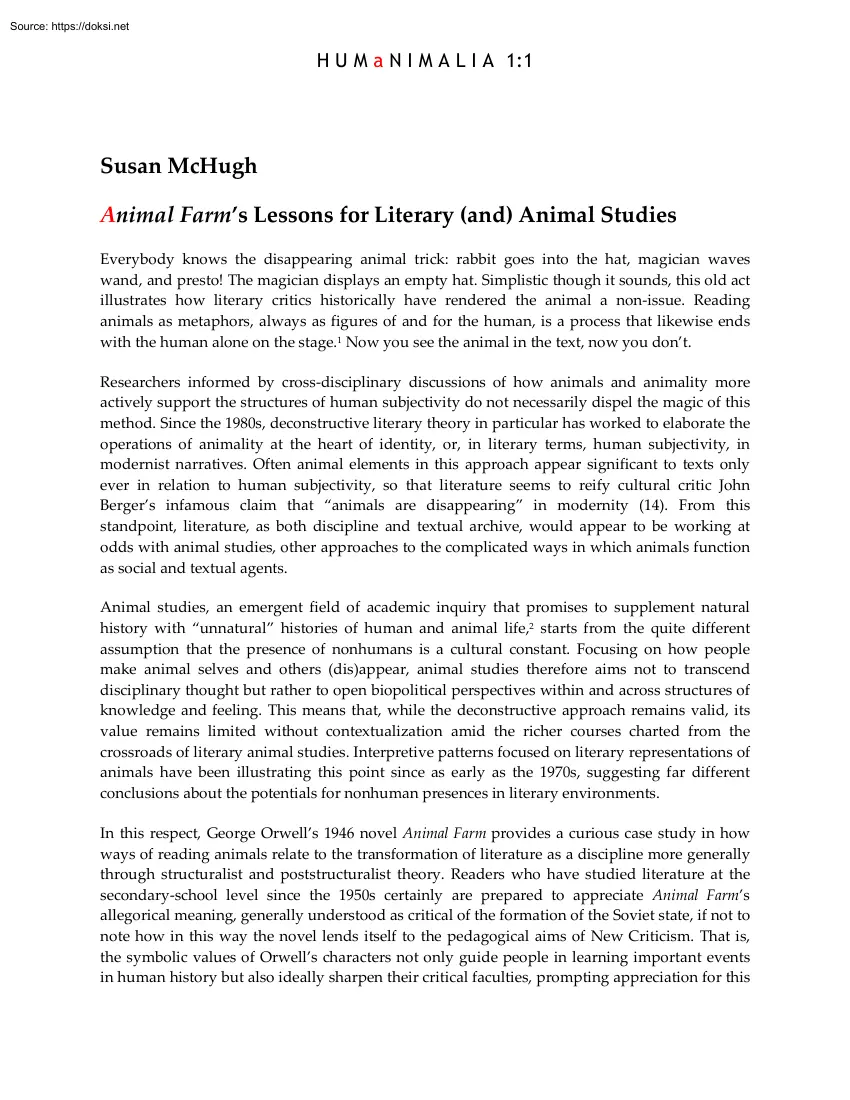 Susan McHugh - Animal Farms Lessons for Literary and Animal Studies