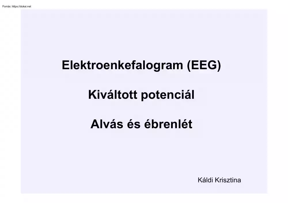 Káldi Krisztina - Elektroenkefalogram (EEG), Kiváltott potenciál, Alvás és ébrenlét