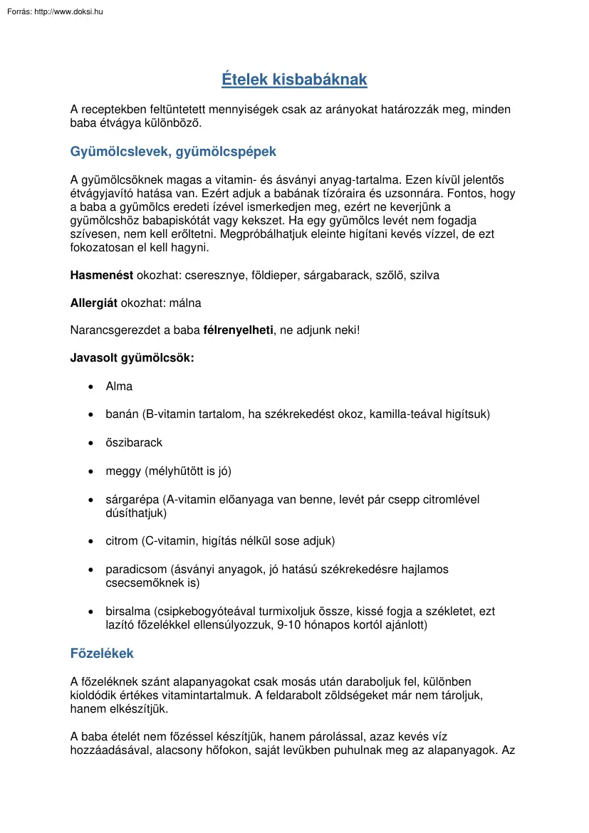 Ételek kisbabáknak