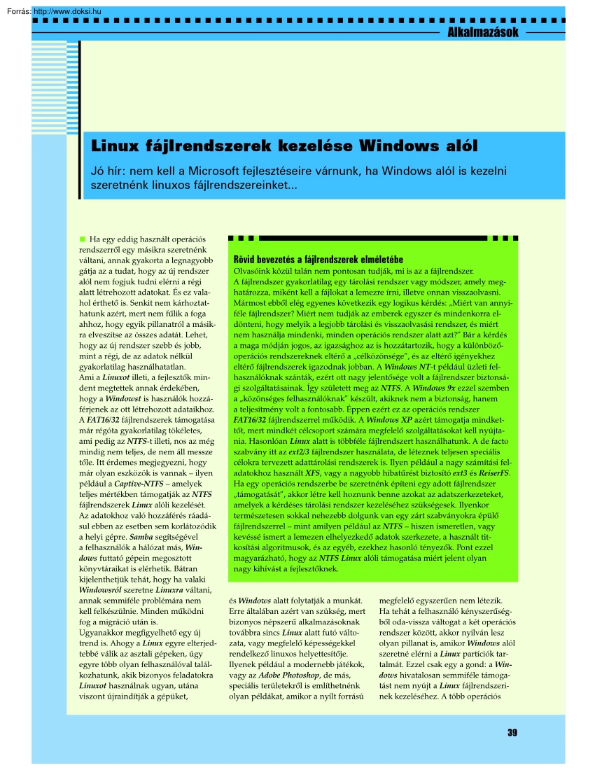 Linux fájlrendszerek kezelése Windows alól