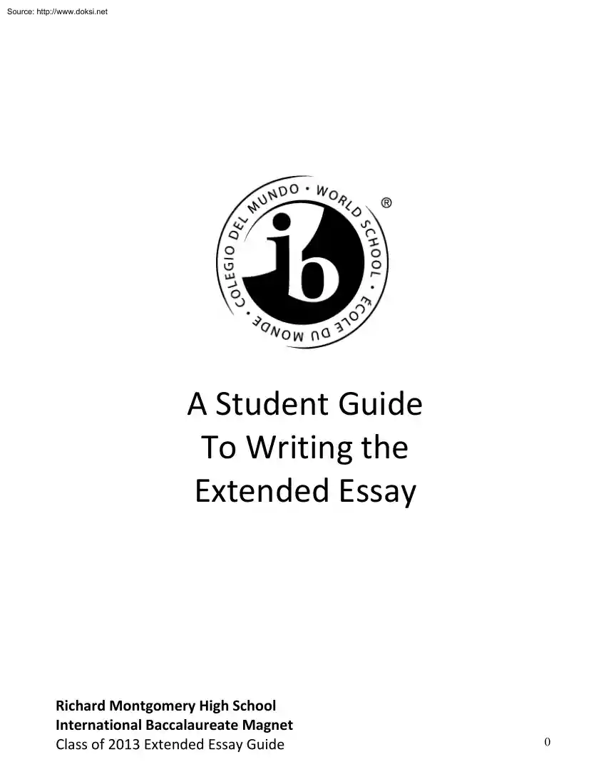 A Student Guide to Writing the Extended Essay