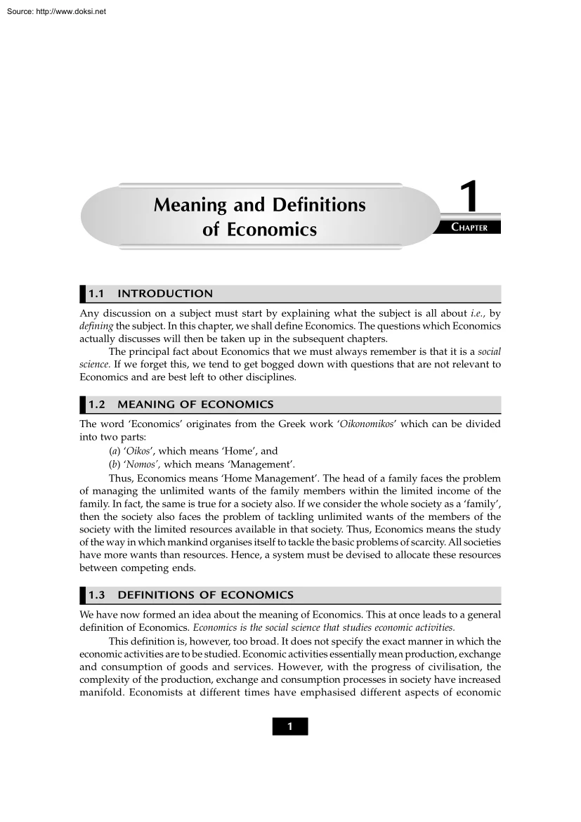 Meaning and Definitions of Economics