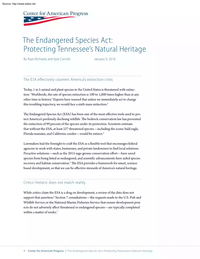 Richards-Cornish - The Endangered Species Act, Protecting Tennessees Natural Heritage