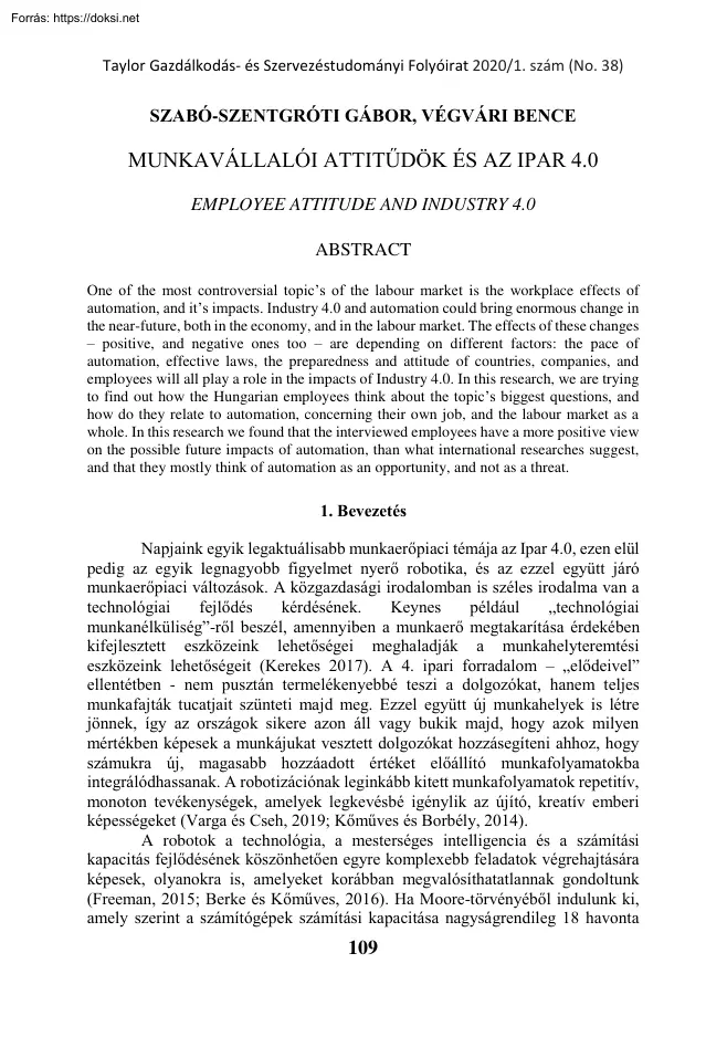 Munkavállalói attitűdök és az ipar 4.0