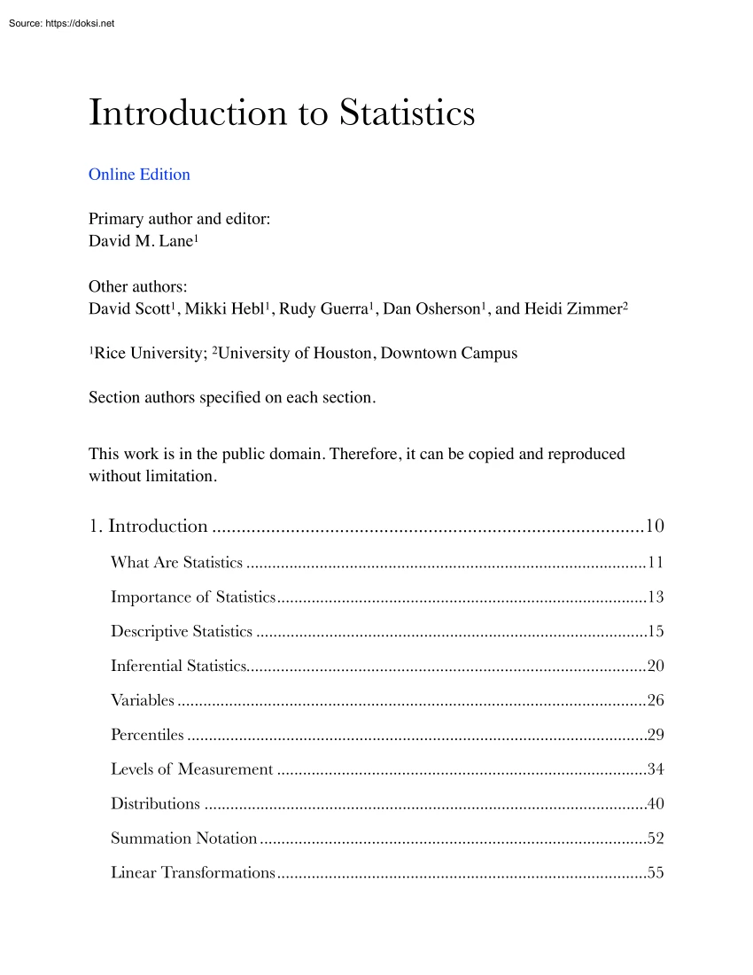David M. Lane - Introduction to Statistics