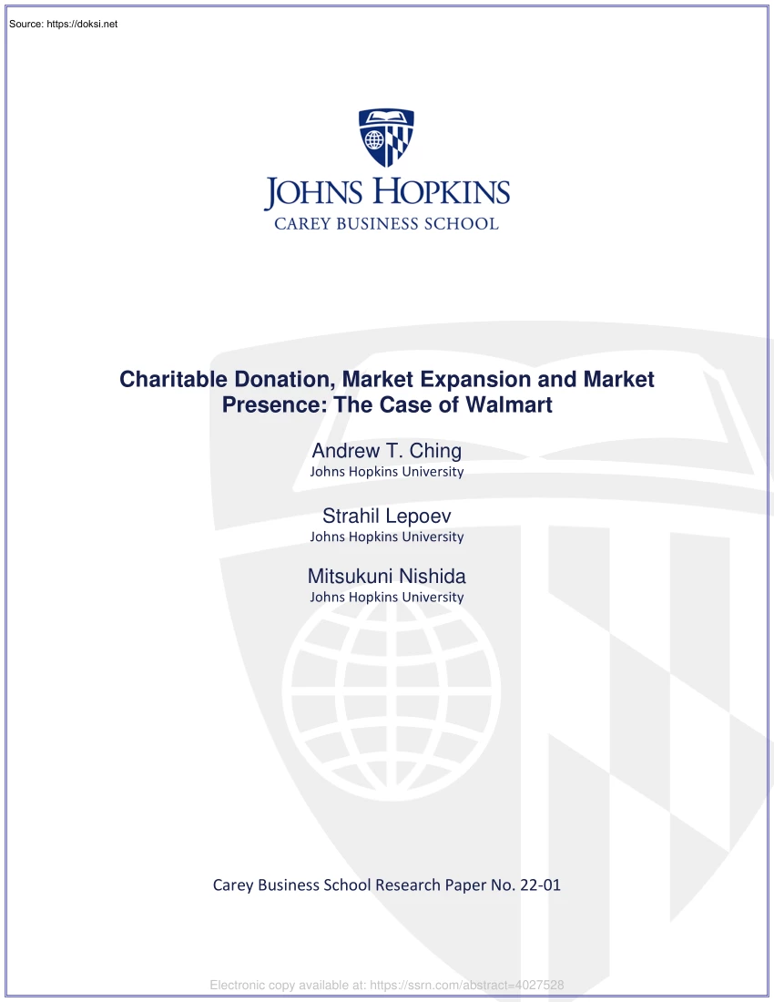 Andrew-Strahil-Mitsukuni - Charitable Donation, Market Expansion and Market Presence, The Case of Walmart