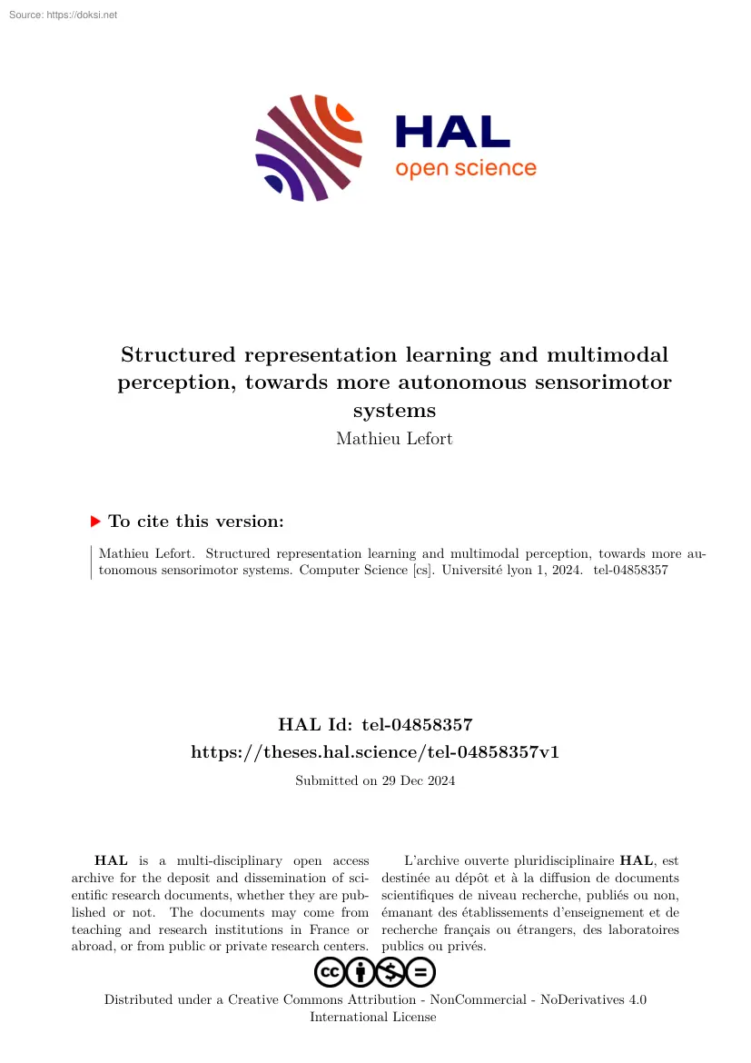 Mathieu Lefort - Structured representation learning and multimodal perception, towards more