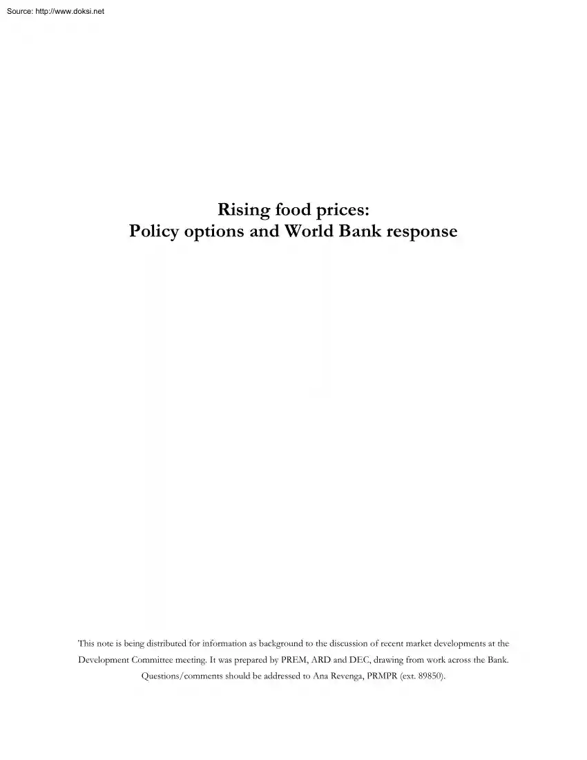Rising food prices, Policy options and World Bank response