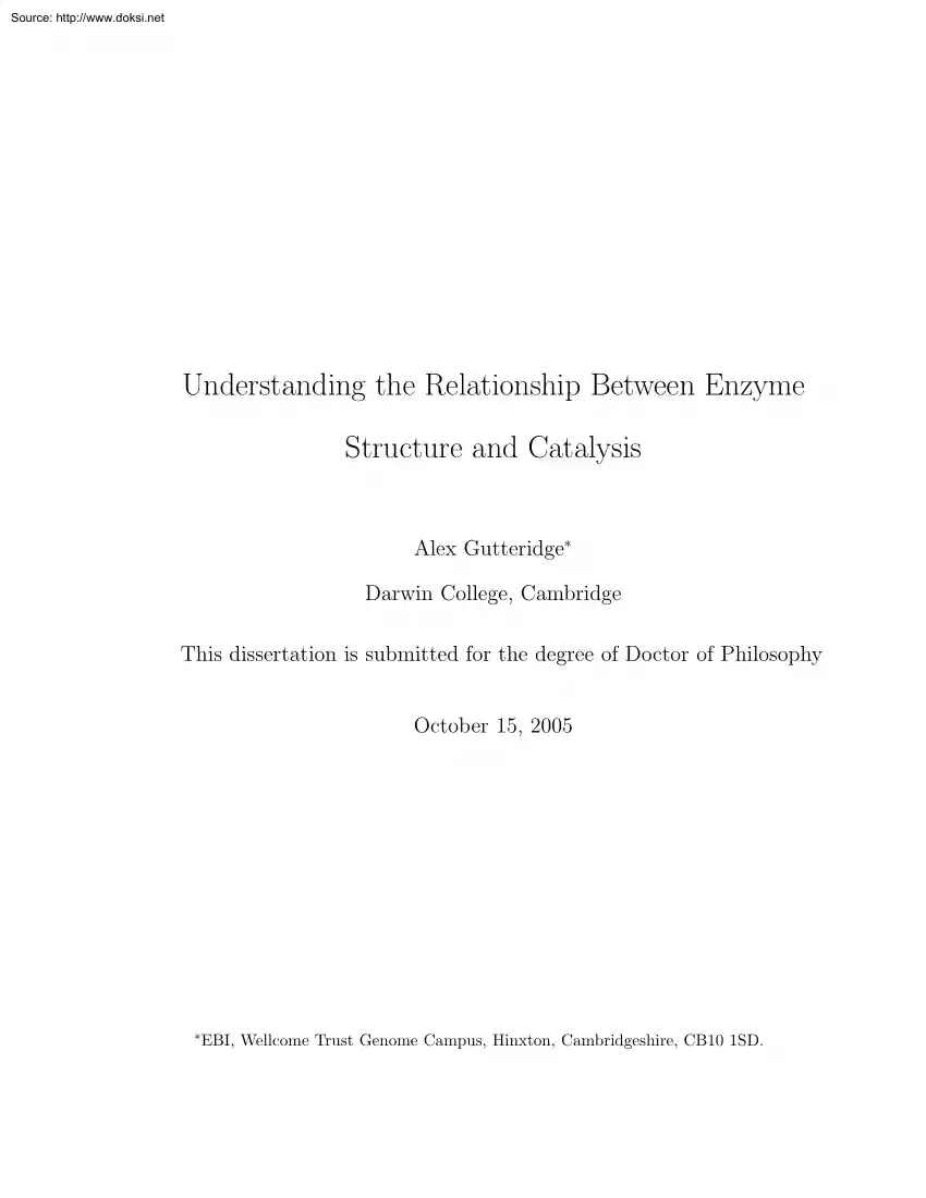 Alex Gutteridge - Understanding the Relationship Between Enzyme Structure and Catalysis