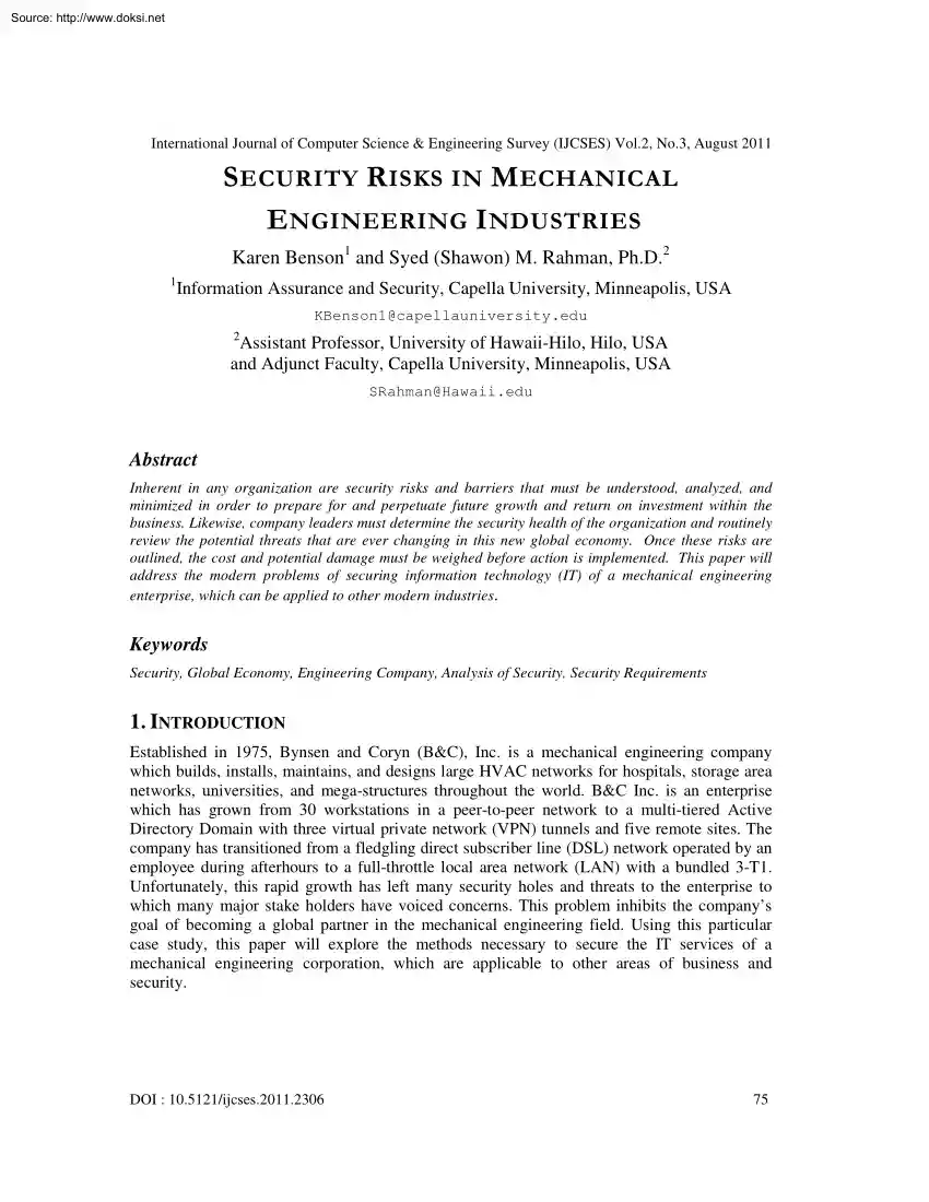 Benson-Rahman - Security Risks in Mechanical Engineering Industries