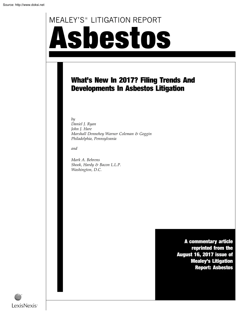 Ryan-Hare - Mealeys Litigation Report, Asbestos