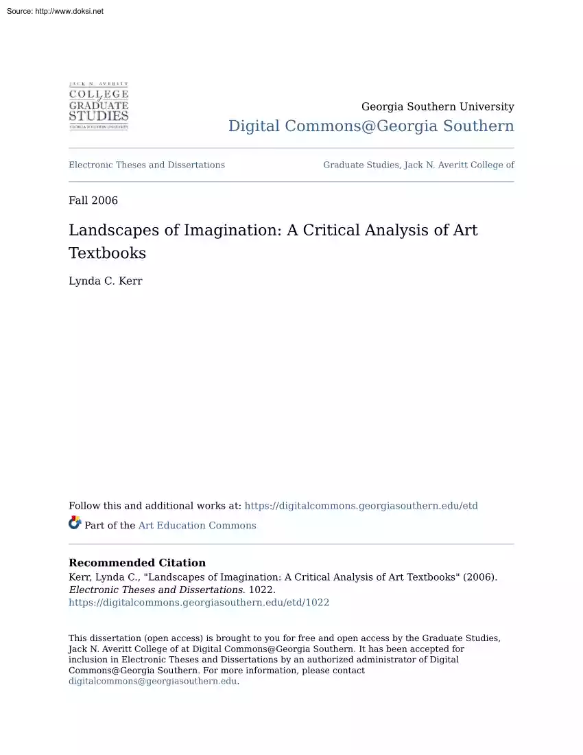 Landscapes of Imagination, A Critical Analysis of Art Textbooks