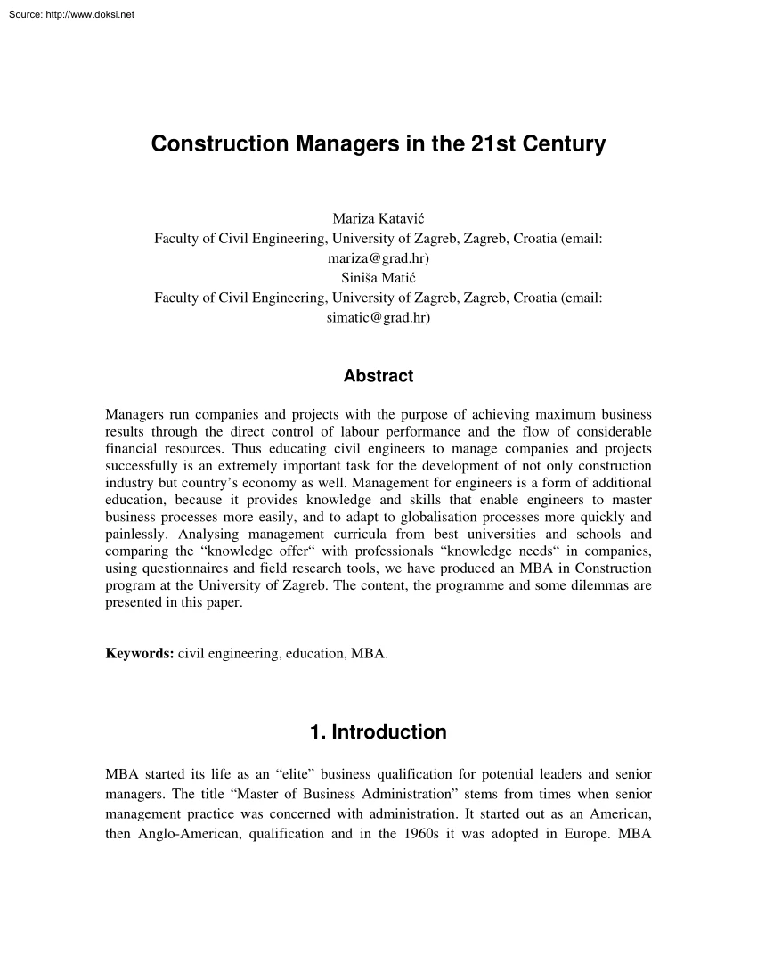 Katavic-Matic - Construction Managers in the 21st Century