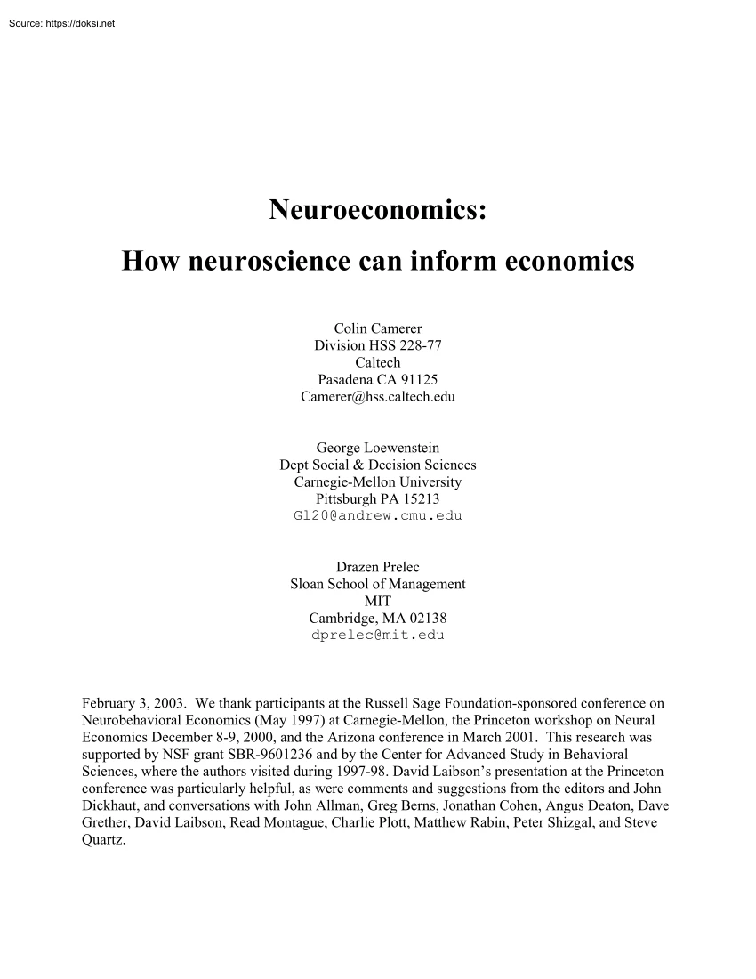 Camerer-Loewenstein-Prelec - Neuroeconomics, How Neuroscience Can Inform Economics