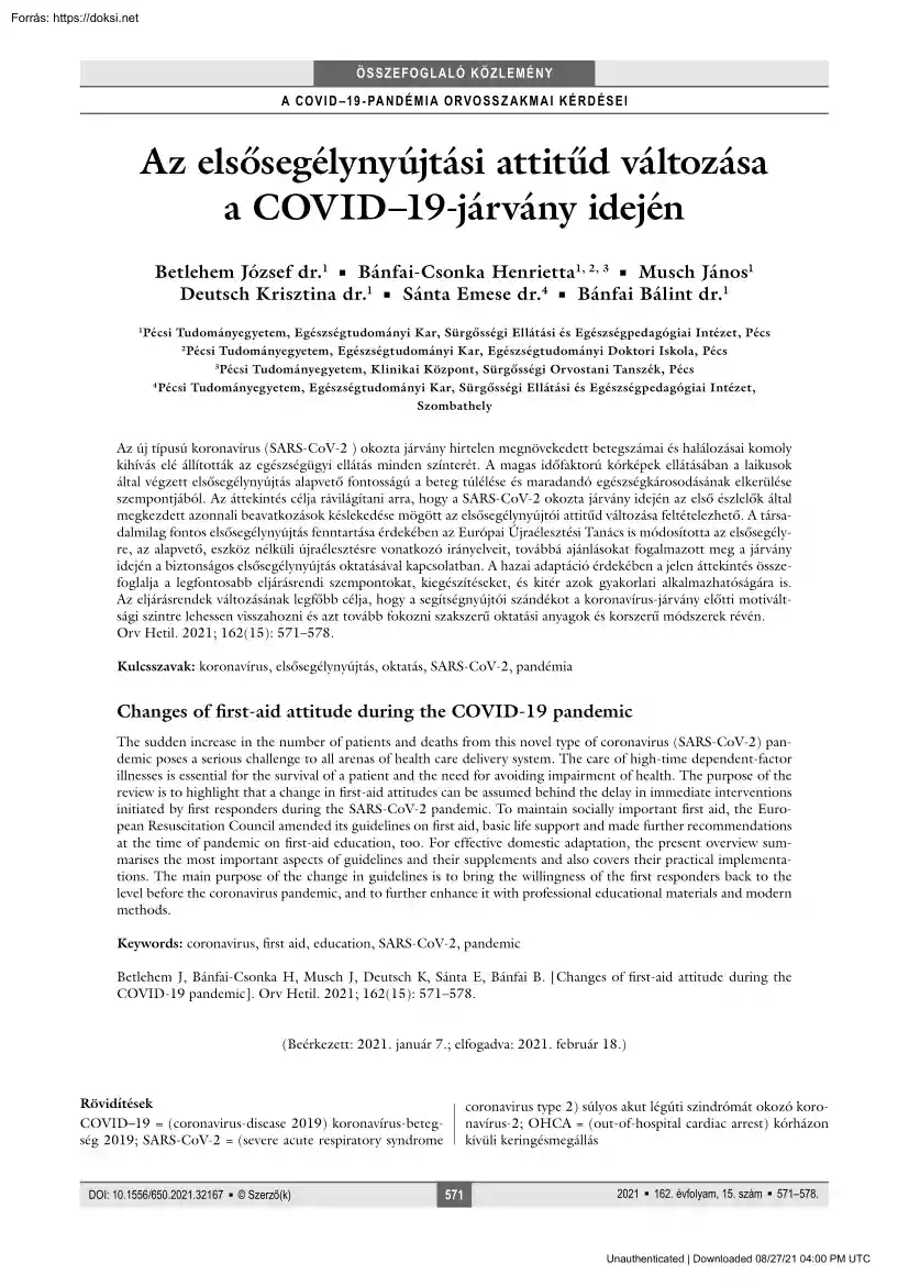 Az elsősegélynyújtási attitűd változása a COVID-19-járvány idején