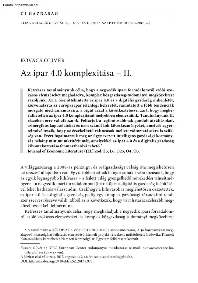 Kovács Olivér - Az ipar 4.0 komplexitása II